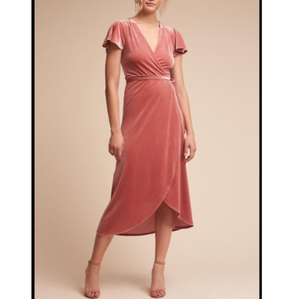 BHLDN Thrive Velvet Wrap Dress Dusty Rose Pink Sm - Picture 1 of 8